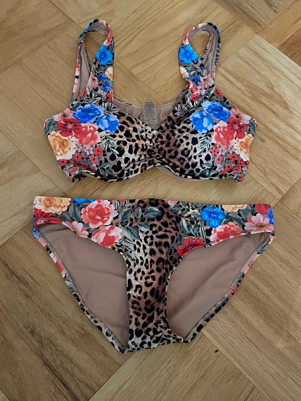 Johnny Was Ruched Cheetah & Floral-Print Bikini